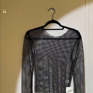 2 pieces Sheer Black Sparkle Mesh Blouse and faux leather pants